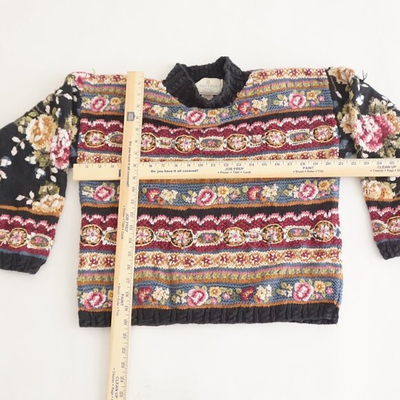 Vintage Express Tricot Floral Stripe Textured Chunky Knit Cottagecore Sweater M - Picture 3 of 11